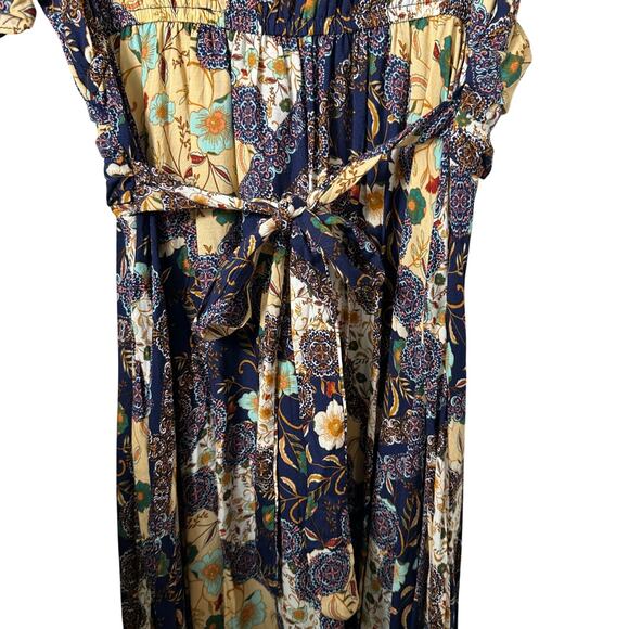 Abel The Label Boho Patchwork Maxi Dress Sz S Flutter Sleeve Wrap Look Rayon - Picture 13 of 16